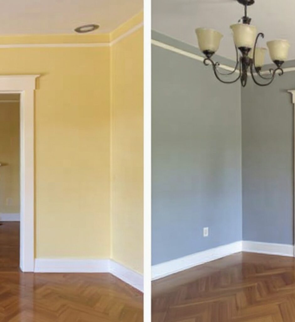 yellow and gray walls with chandelier cathedral street